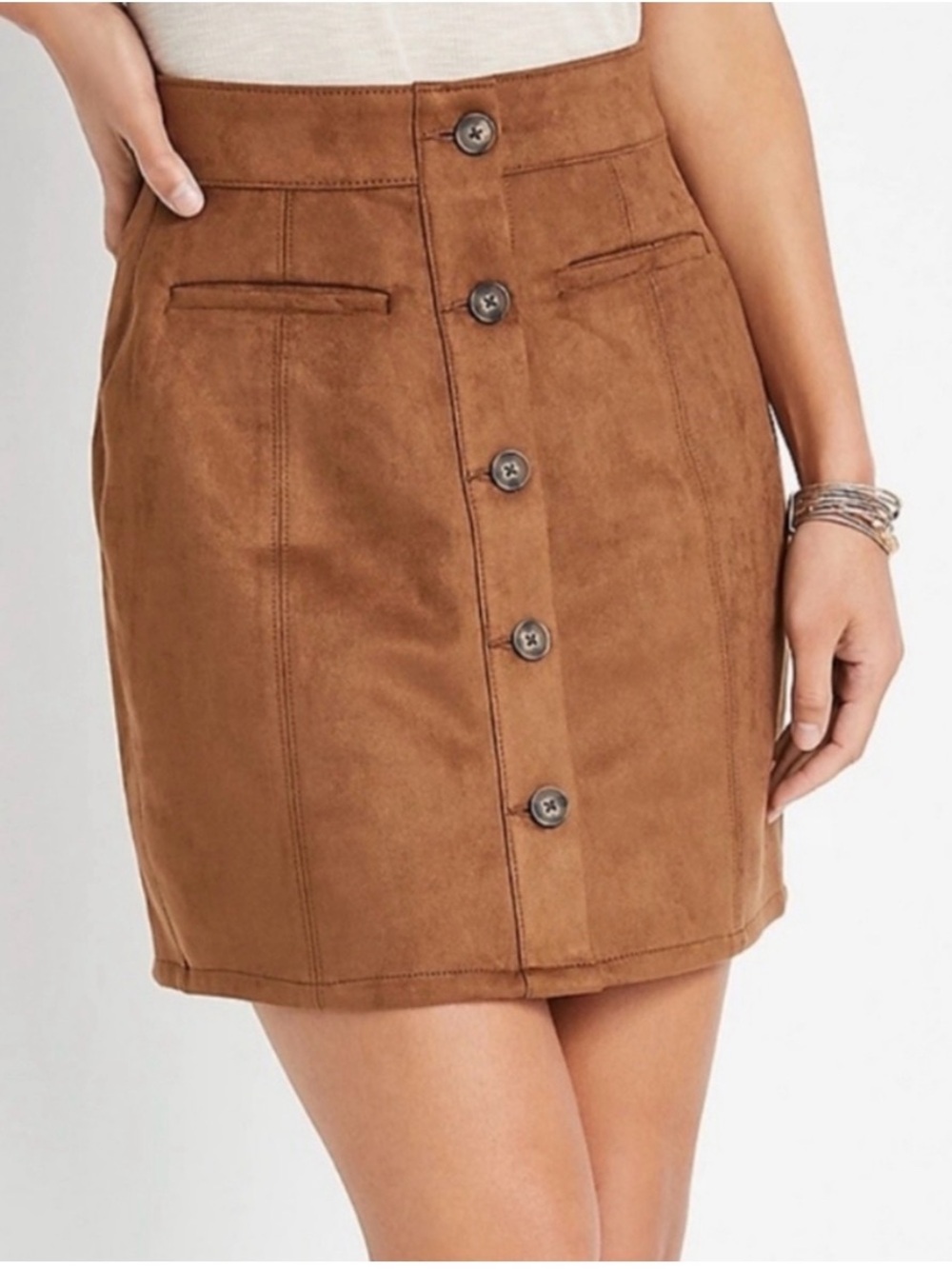 Maurices Brown Faux Suede Button Down Mini Skirt